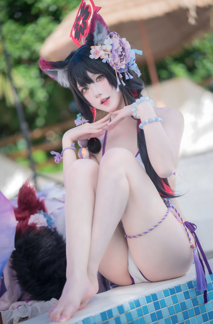 阿包也是兔娘#蔚蓝档案 狐坂若藻 水着cos图片下载