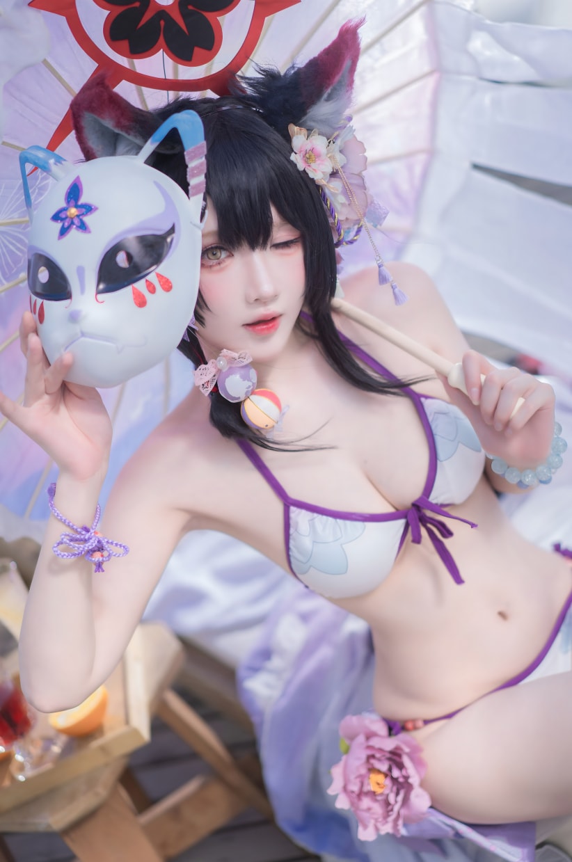 阿包也是兔娘#蔚蓝档案 狐坂若藻 水着cos图片下载