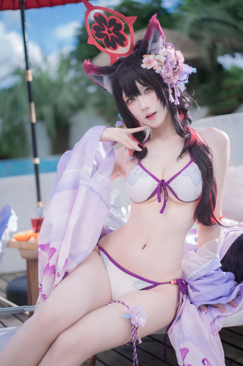 阿包也是兔娘#蔚蓝档案 狐坂若藻 水着cos图片下载